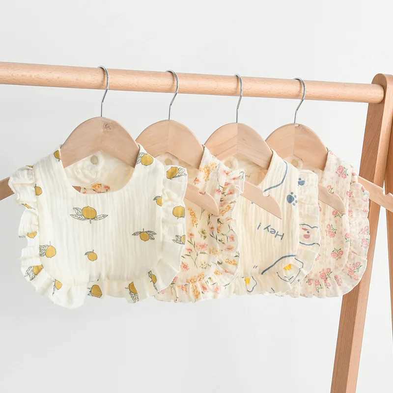 Bibs Burp Cloths New Cute Cotton Gauze Baby Feeding Drool Bib Ruffle Floral Print Infants Saliva Towel Soft Burp Cloth Newborn Toddler Kid BibsL4812