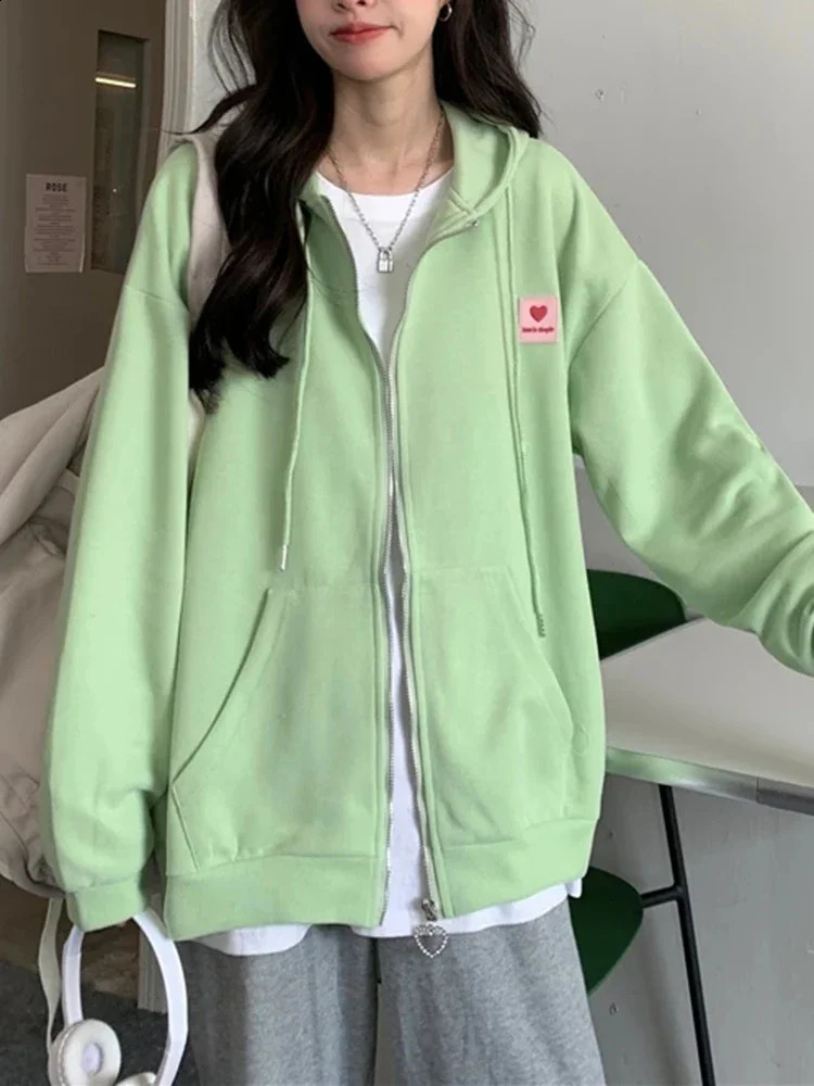 Chic Embroidered Hooded Korean Sweatshirt Womens Cardigan Autumn Thin Coat with Zipper Apricot Streetwear Hoodies Size M-XL 240812