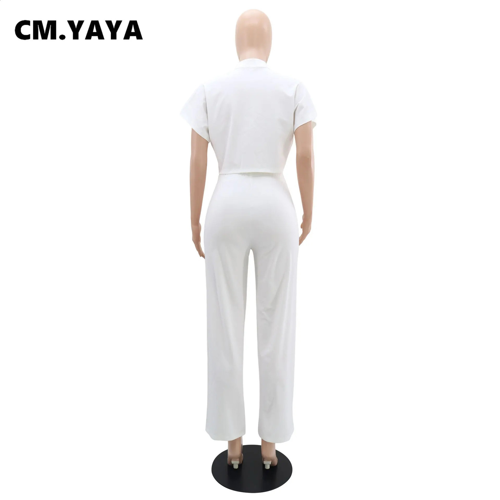 CM.YAYA Street Fashion Womens Set Short Sleeve Shirt and Wide Leg Pants Two 2 Piece Set Outfit Tracksuit 240813