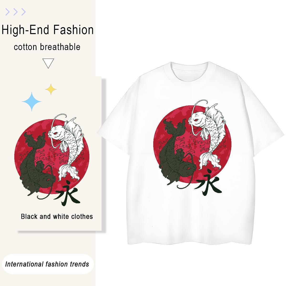 Designer Mens Tshirts Outdoor 230g Pure Cotton Cartoon Print O-Neck Short Sleeve fish T shirt Fashion Design Clothings