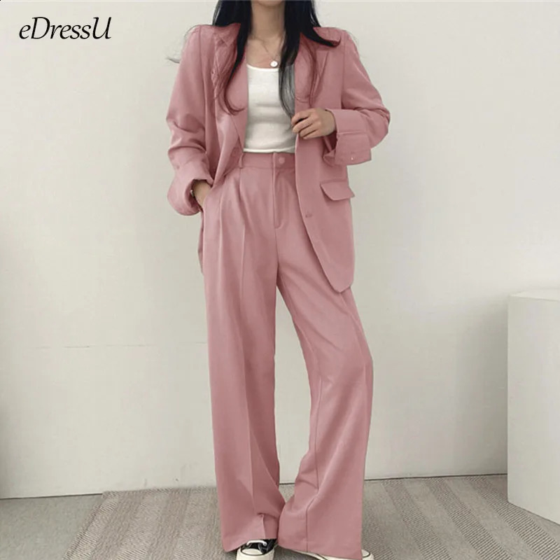 Woman Blazer Jacket Long Pants Trousers Women Set Pink Suits Office Korean Two-Piece Single Breasted Business Wear ZX-828 240813