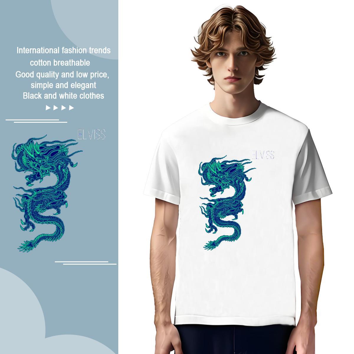 T-Shirts for Men 230g Pure Cotton dragon Street Casual Breathable Crew Neck Custom Print Oversized Tshirts DIY Customized Brand Wear