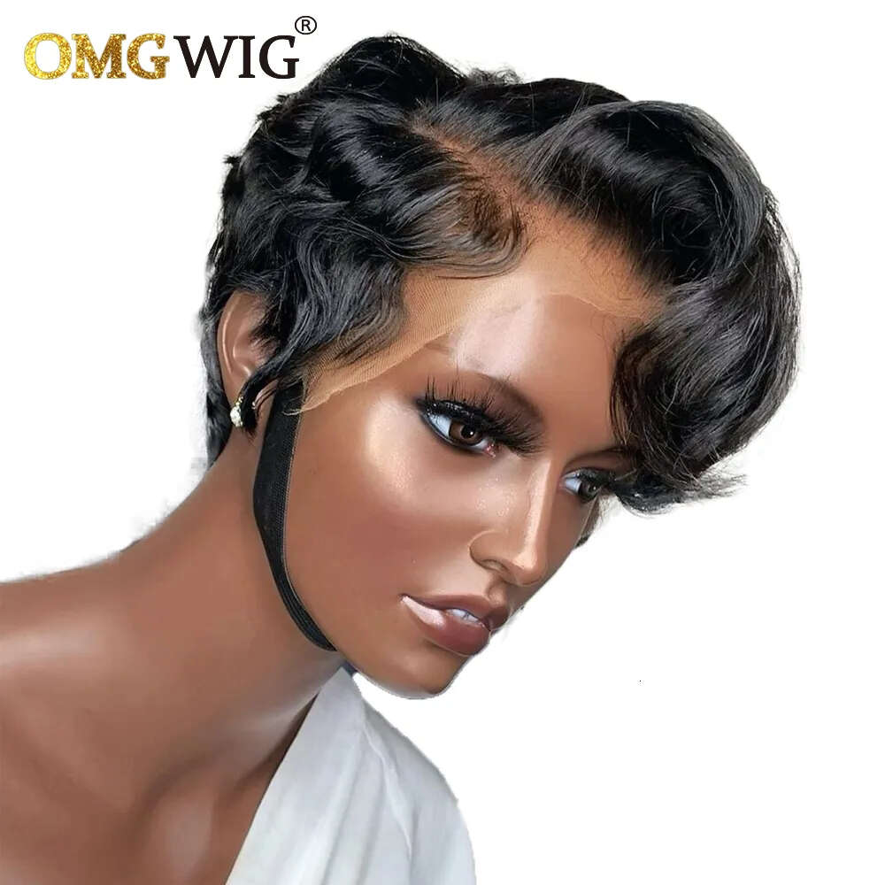 13X4 Lace Frontal Wig Brazilian Remy Human Hair Wigs For Women Wavy Preplucked Hairline 13X6x1side Part Short Bob With Bangs