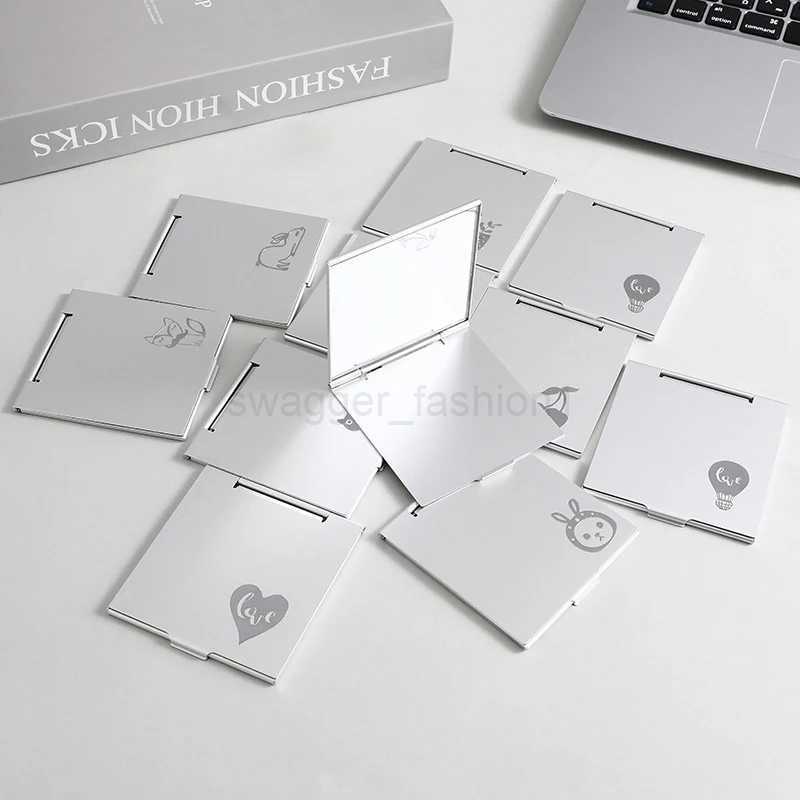 Square Folding Aluminum Mirror Mini Compact Pocket Mirror Makeup Hand Standing Portable Small Mirror Foldable Cosmetics ToolXJ240813