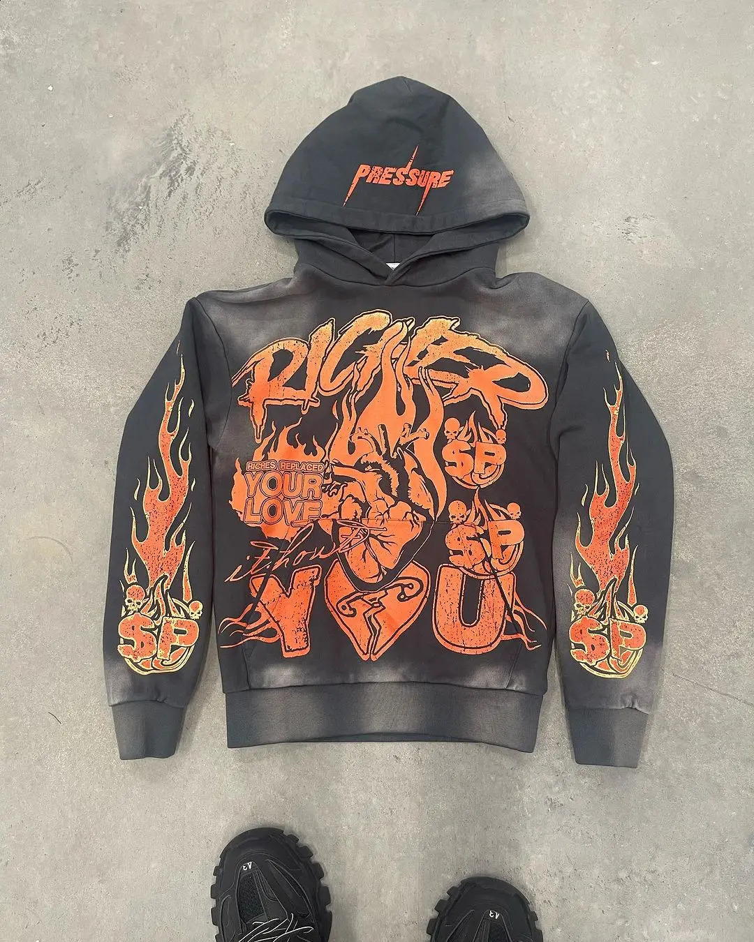 American graphical Print Hoodies sweatshirt Plush Pullover Harajuku Vintage Y2K streetwear high street tracksuit men clothing 240821