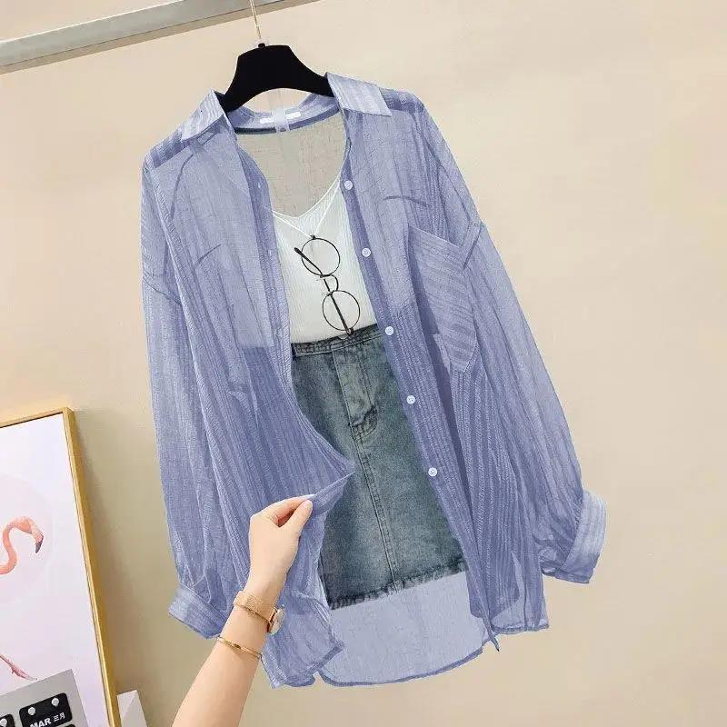 Ladies designer sun protection shirt summer thin chiffon shirt Korean