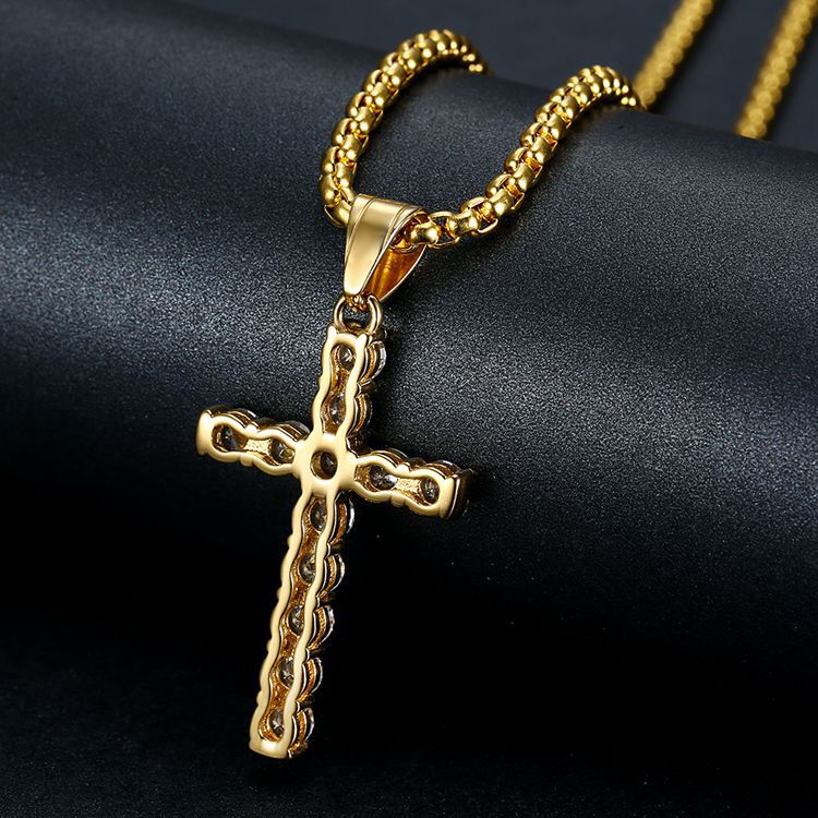 Full Zircon Titanium Steel Cross Pendants Gold Silver Color Necklace Jewelry For Men Women