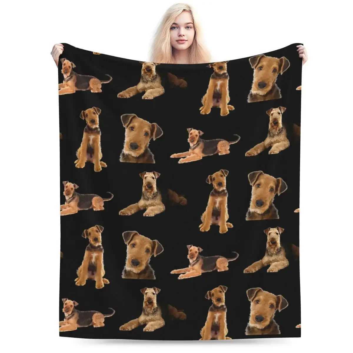 Airedale Terrier Blanket Soft Warm Flannel Throw Blanket Bedding for Bed Living room Picnic Travel Home CouchXJ240813