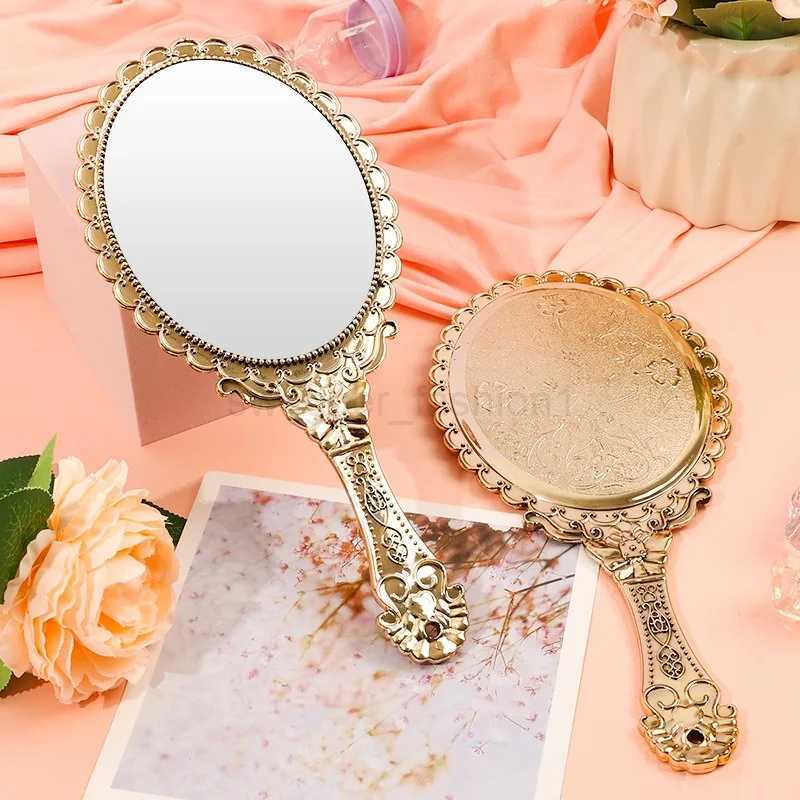 Retro Carved Makeup Mirror Portable Handheld Makeup Vanity Mirror Round European Style Hand Mirror Cosmetic Compact MirrorsXJ240813