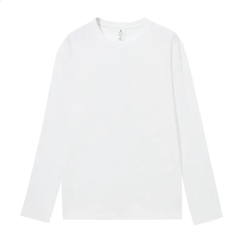 Autumn 230g Cotton Heavyweight Round Neck Solid Color Long Sleeved Mens T-shirt Loose Bottomed Shirt 240820