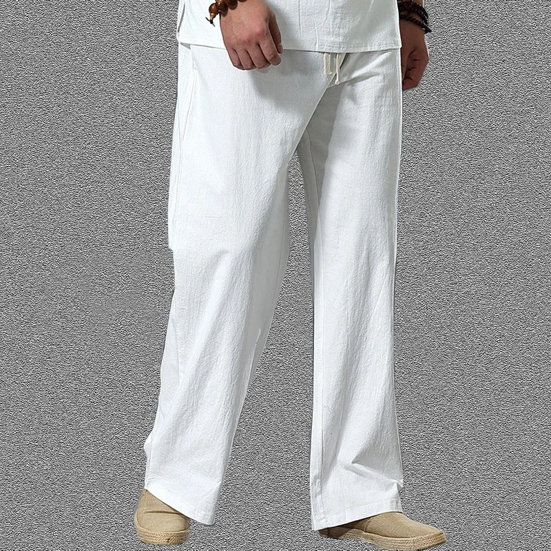 Pants Large Size Summer Mens Cotton Tall Big Sizes Wide Leg Linen Pant Oversized Jogger Trousers Male Plus Size Loose Pants Men 240812