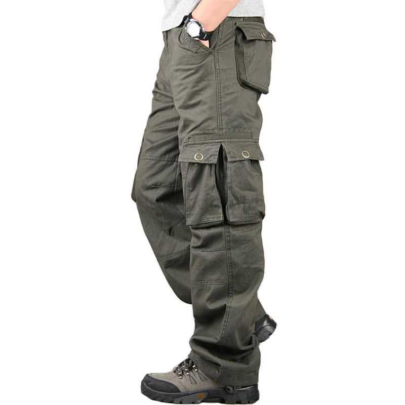 Pockets Pants Men New Autumn Winter Casual Cotton Loose Long Trousers Mens Thick Overalls Joggers Military Tactical Cargo PantsXJ240813