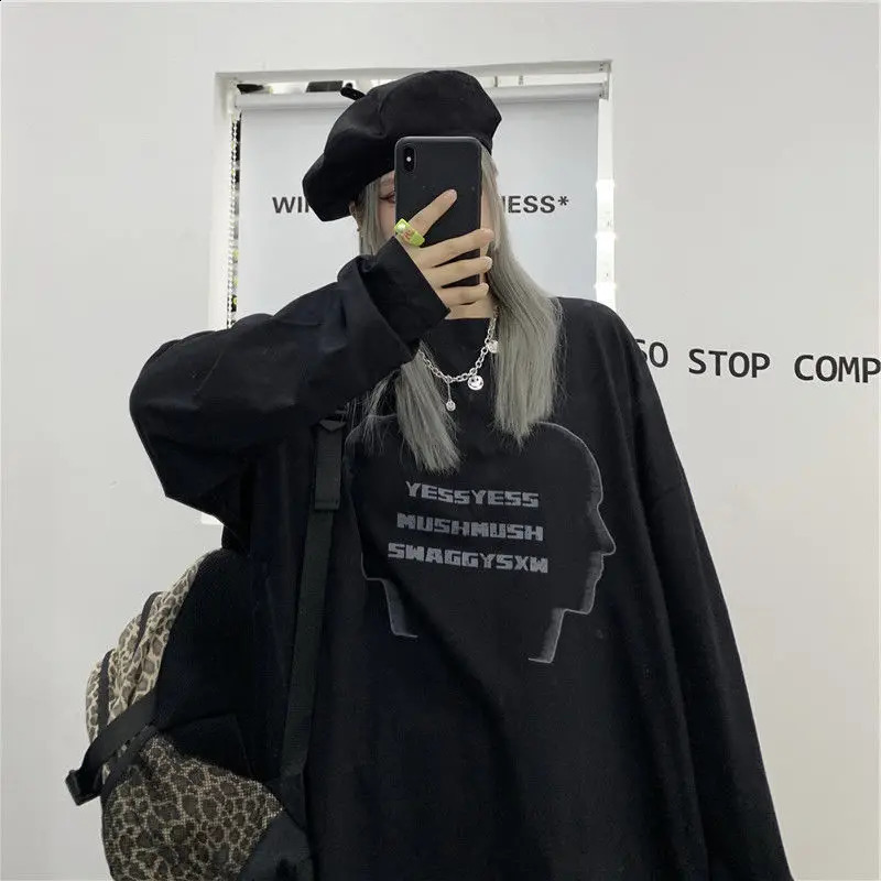 emo t shirt for men summer vintage letters print Long sleeve tee anime y2k top harajuku casual Oversized gym t-shirts streetwear 240812