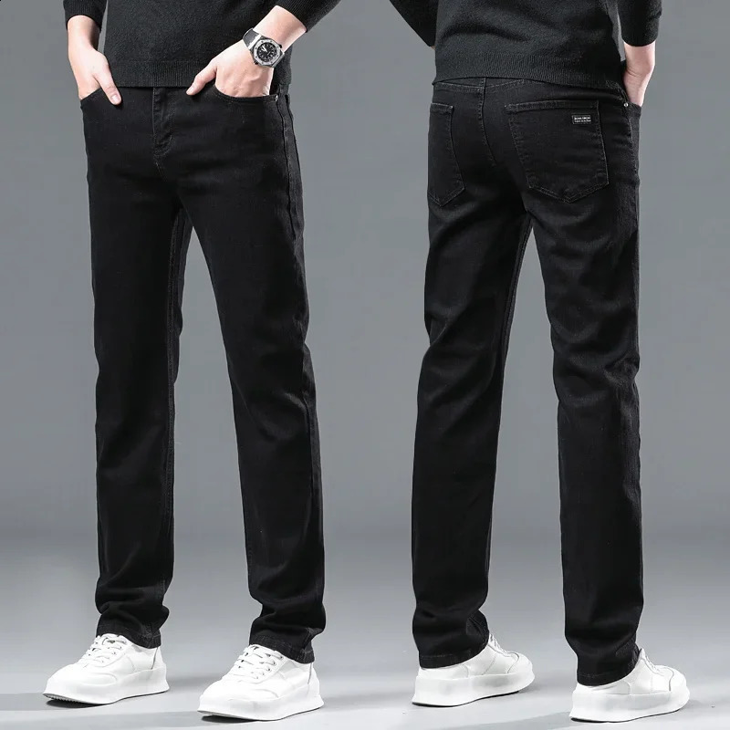 Vintage Thermal Trouser Business Mens Warm Fleece Jeans Winter Thick Velvet Pants Classic Daily Elastic Cotton Denim 240823