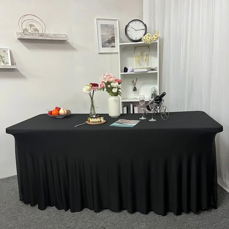 Elastic Table Cover for Wedding Banquet Skirt Black and White Color spandex tablecloth outdoor family gatherings 6 feet 8 240812