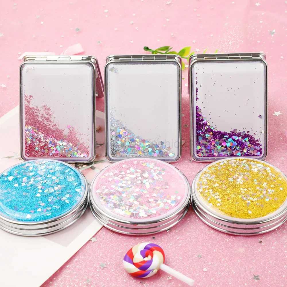 1pc Shiny Quicksand Makeup Mirror Cute Double Sided Pocket Mirror Girls Outdoor Portable Foldable Mirror Creative Small GiftXJ240813