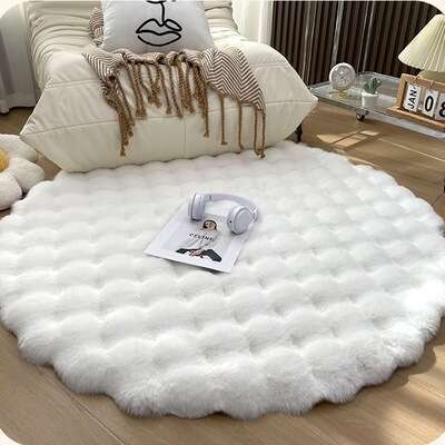 Cream style round plush carpet, bubble rabbit hair, living room sofa, combing clothes, dressing room, makeup stool mat