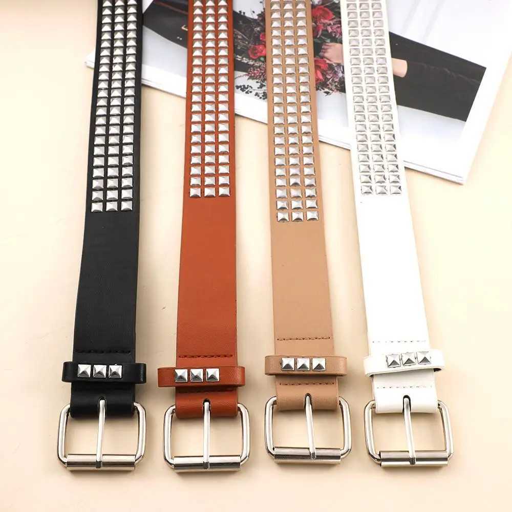 Gothic punk style womens retro rivet PU leather belt jeans belt buckle Y2K girl fashion belt belt W240807