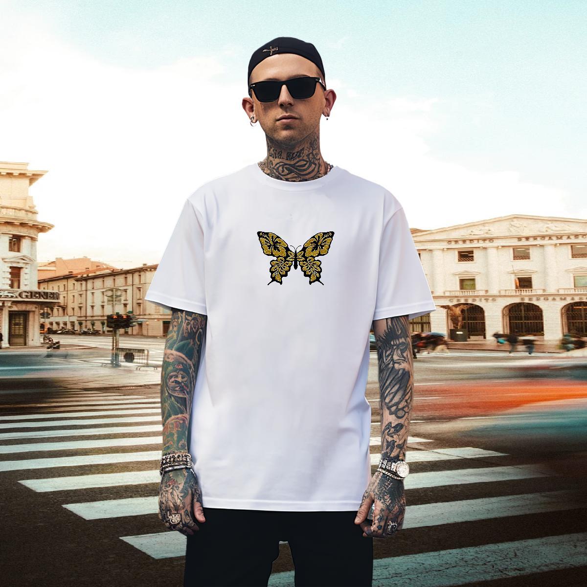 Comfortable Men T Shirts Butterfly Breathable Short Sleeve Casual Beach DIY Logo Oversized 230g Cotton Men Tshirts New Designer Polos