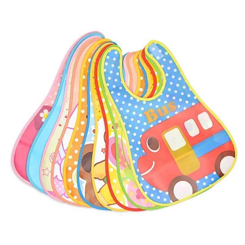 Bibs Burp Cloths New Adjustable Baby Bibs Stuff Kerchief Bandanas Stuff EVA Plastic Waterproof Lunch Feeding Cute Cartoon Children Apron BurpL4812