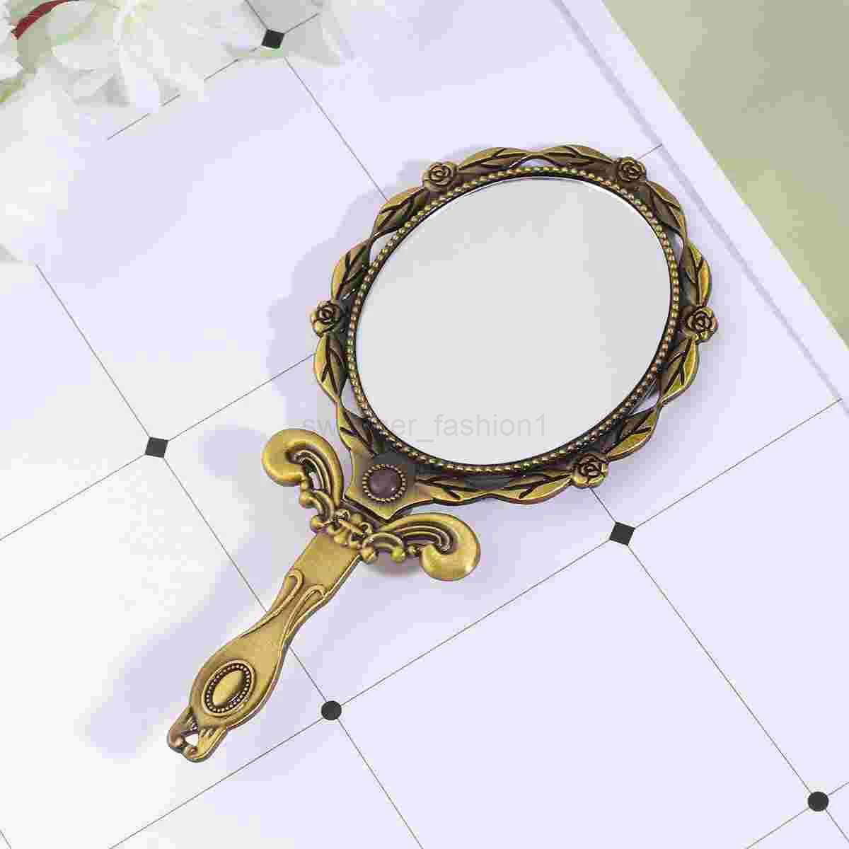 Little Hand Held Gold Mirror Womens Purse Dresser Small Handle Dressing Table Oval Miss Make upXJ240813