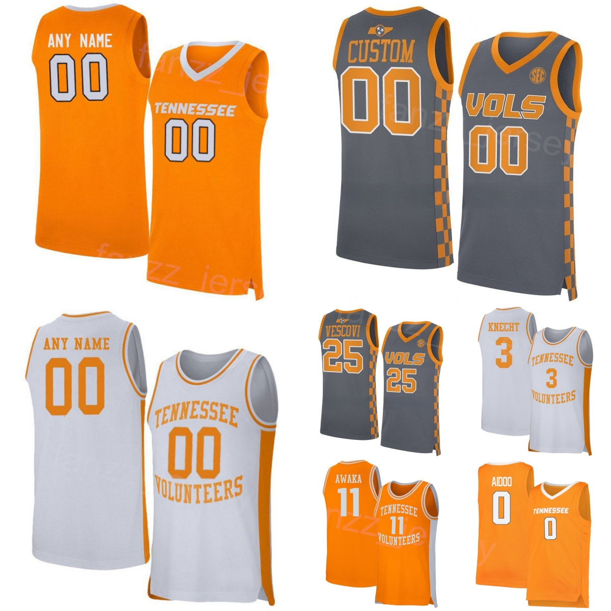 Printed Men Women Kids College 3 Dalton Knecht Jersey Tennessee Volunteers Basketball 5 Zakai Zeigler 0 Jonas Aidoo 2 Gainey 25 Santiago Vescovi 11 Tobe Awaka Team