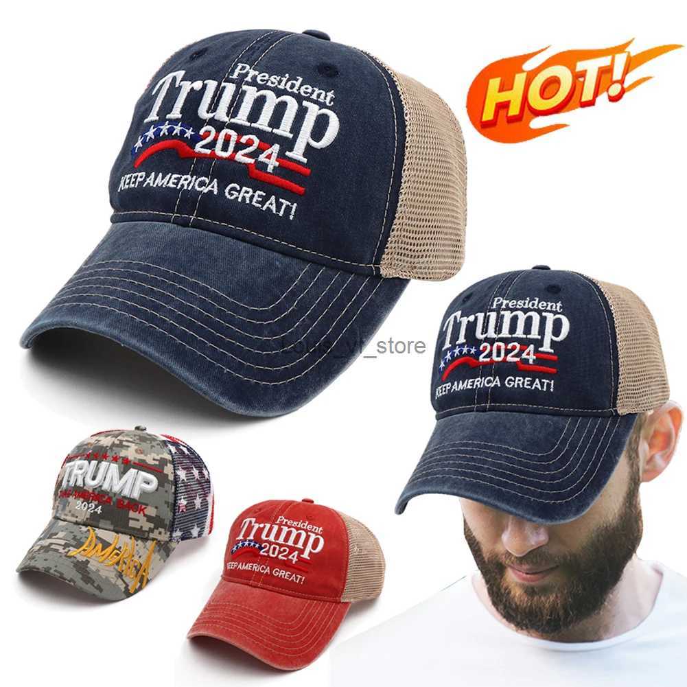 Ball Caps Beanie/Skull Trumps 2024 duckbill hat maintains Americas great casual golf 3D embroidered fashionable sports adjustable outdoor H240813
