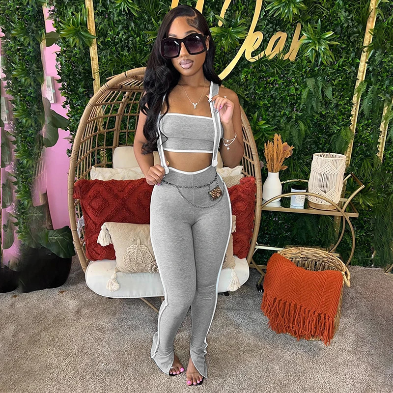 BULIDINGB Y2K Summer Skinny Candy Pants Two Piece Sets Women Camisole Backless TubeSlit Pencil Pants Outfits Streetwear 202 240813