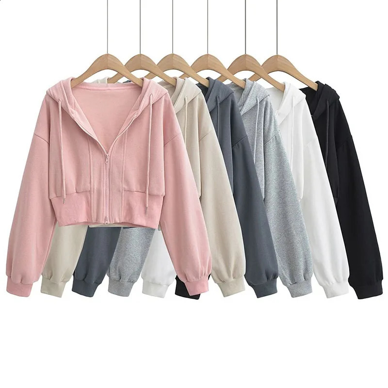 Xpqbb Y2K Streetwear Hoodie Women Korean Fashion Double Zipper Short Sweatshirt Female Casual Hooded Sports Long Sleeve Coat 240812