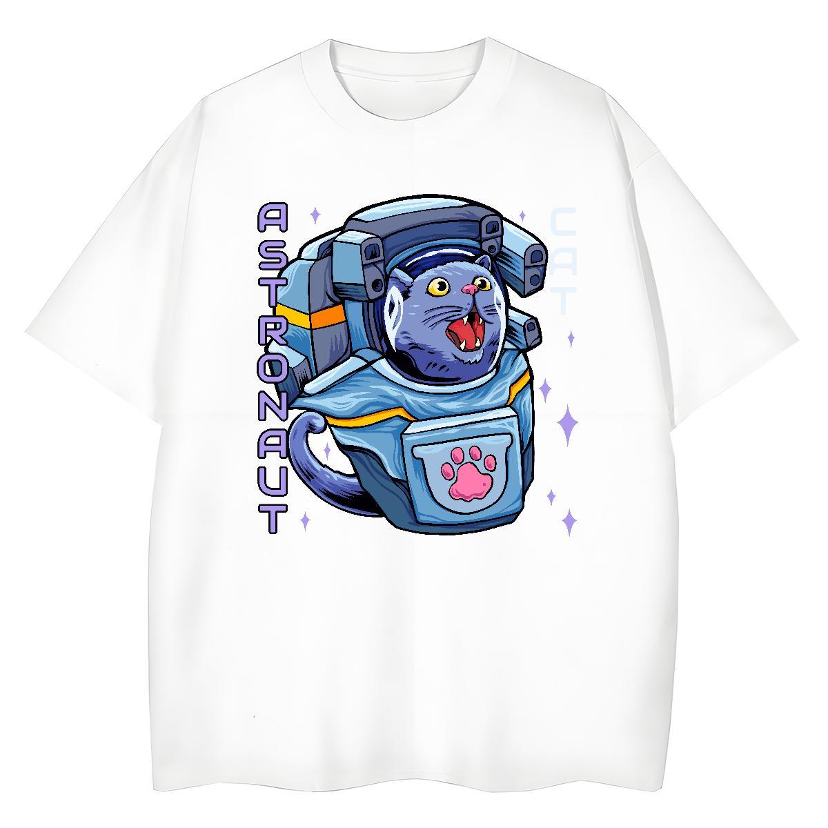 Loose Fit Men Tshirts Spring Summer 100% Cotton 230g Custom Printed Breathable Short Sleeve cat T Shirts Men Fashion Casual Top Tees