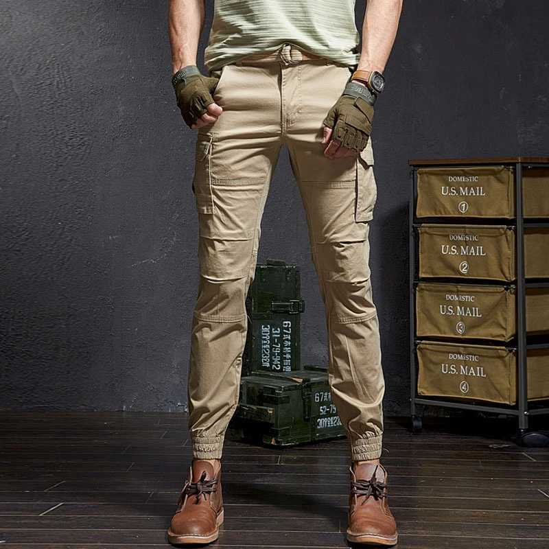 2024 New High Quality Khaki Casual Pants Men Tactical Joggers Camouflage Cargo Pants Multi-Pocket Fashions Black TrousersXJ240813