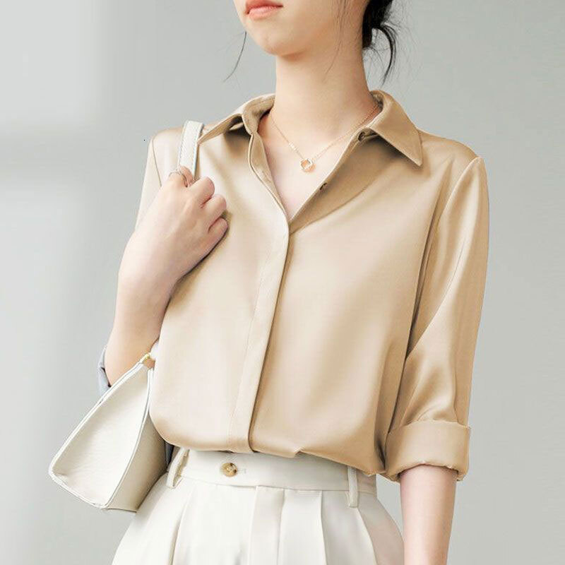 French white for women 2024 spring and autumn new wrinkle resistant satin shirt temperament long sleeved chiffon interior