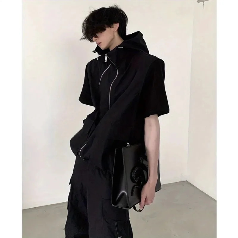 Summer Sleeveless Set Men Women Multi-Pocket Hooded Vest jogging Cargo Pant Spring Loose Casual Zipper Two Piece Suit Street 240813