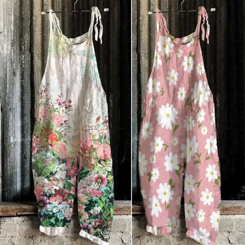 Women Jumpsuit Floral Print Wide Leg Beach Jumpsuit Vintage Temperament Loose-fitting Jumpsuit For Holiday 240813