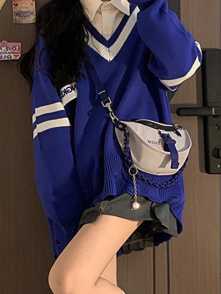 Harajuku Sweater Women Long Sleeve Oversized Streetwear Y2k Preppy Style Jumpers Korean Fashion Vintage Tops Kawaii 240812