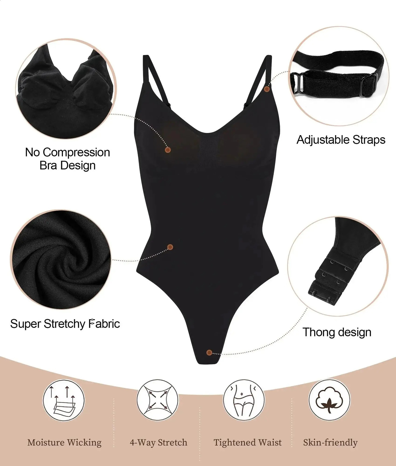 Vneck spaghetti strap bodysuit compression open crotch slimming smooth out 240812