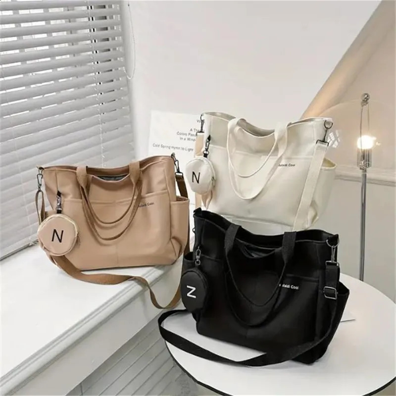 Womens handbag simple large capacity canvas bag lightweight shoulder with mini zipper wallet for travel 240813