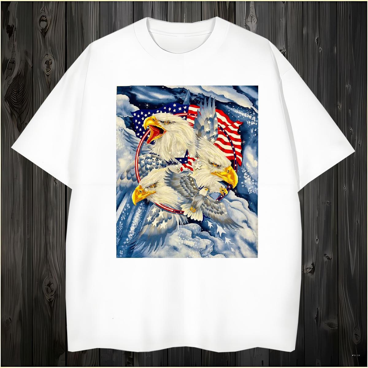 Men T Shirts 230g 100% Cotton eagle Casual Daily Wear Breathable Short Sleeve Cartoon Printing L-4XL Men Clothes T-Shirt Classic Comfortable Tshirts
