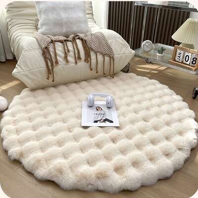 Cream style round plush carpet, bubble rabbit hair, living room sofa, combing clothes, dressing room, makeup stool mat