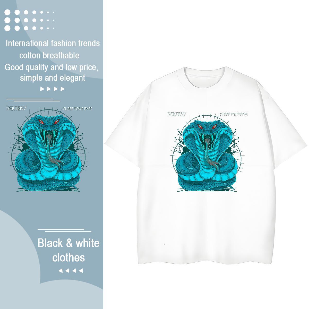 High Quality T Shirts Men snake Short Sleeve Soft Home Outdoor DIY Printed 230g Pure Cotton Men Tshirts New Arrival Tops Shirt