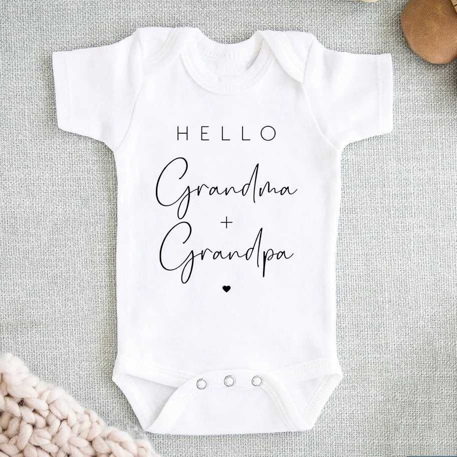 Hello grandma newborn baby jumpsuit summer bodysuit announced pregnancy baby clothing new grandpa/mom gift W240812