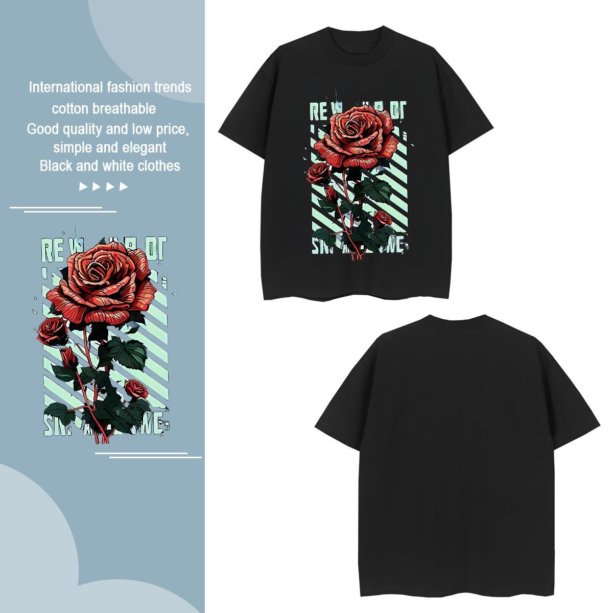 T-Shirts 230g 100% Cotton flower Home Outdoor O Neck Short Sleeves DIY Anime Couples T Shirts 2024 DIY Free Shipping Polos