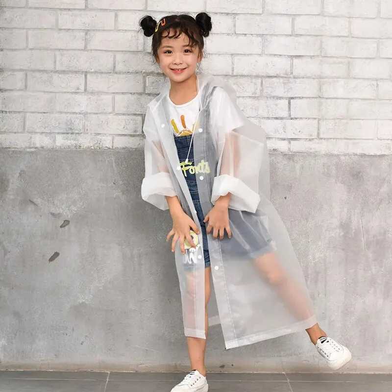 Eva CHILDRENS Raincoat Transparent Non-one-time Thickening Waterproof Portable Outdoor Boys and Girls Hiking Camping Poncho Y240810