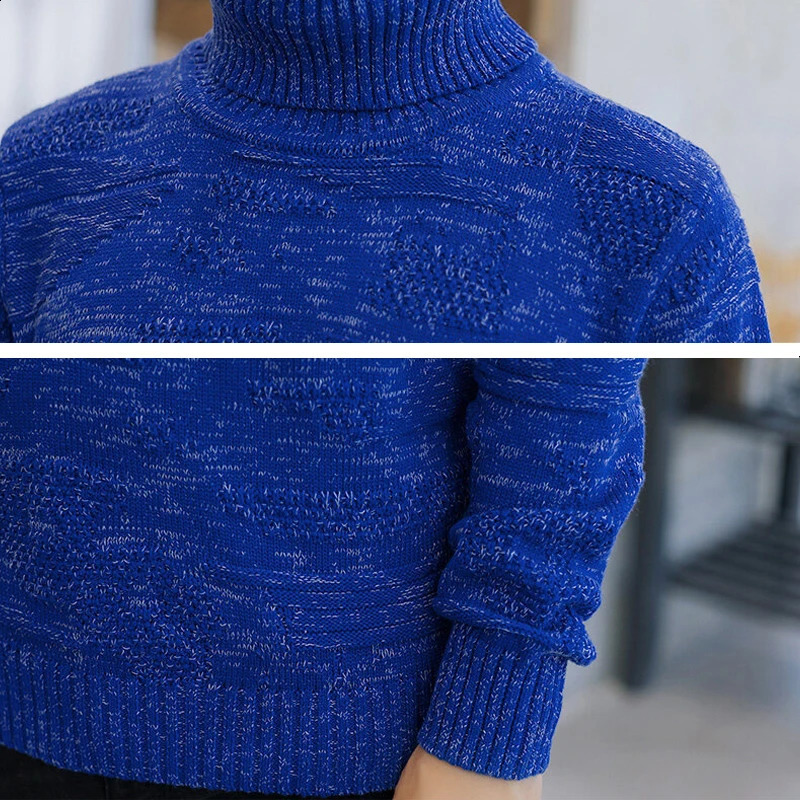 YJKVUR 100% Cotton Ribbed Knitted Turtle Neck Thick Sweater for Men Retro Winter Warm Classic Pulling Jumper 240812