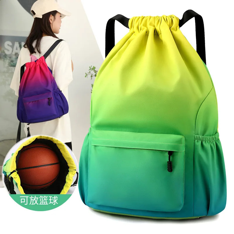 portable mens sports and fitness bag drawstring waterproof folding backpack shoes yoga running travel 240813
