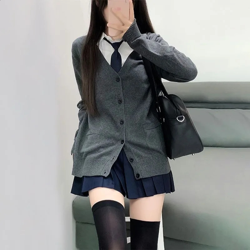 Sweet Wind Sweater Spring and Autumn V-neck Cotton Knitted Sweater Academy Style JK Uniform Cardigan Student Girl Role Play 240812