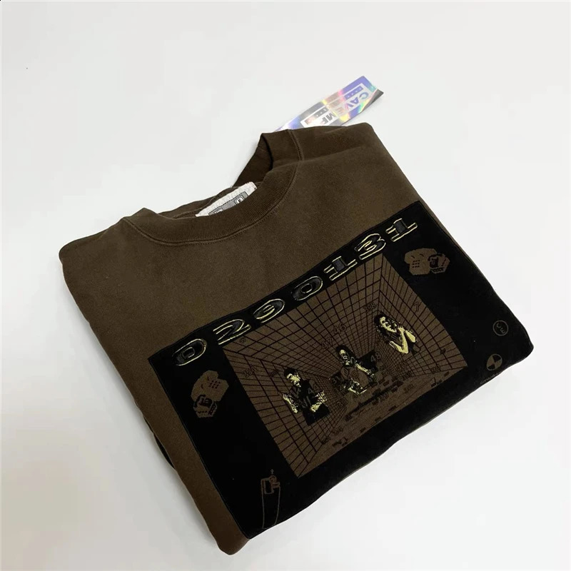 Batik Patchwork Brown Embroidery CAVEMPT C.E Sweatshirts Men Woman Top Version Washed Crewneck Cav Empt Crewneck 240813