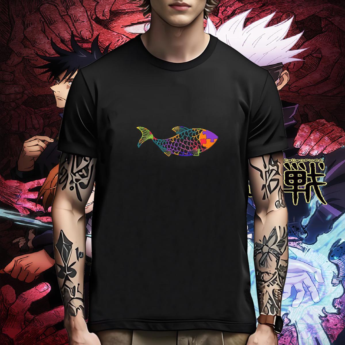 Wholesale T-Shirts for Men fish O-Neck Short Sleeve Casual Daily Wear Plus Size Cartoon 100% Cotton 230g Men Tops Tees Fashion Designer Top Tees