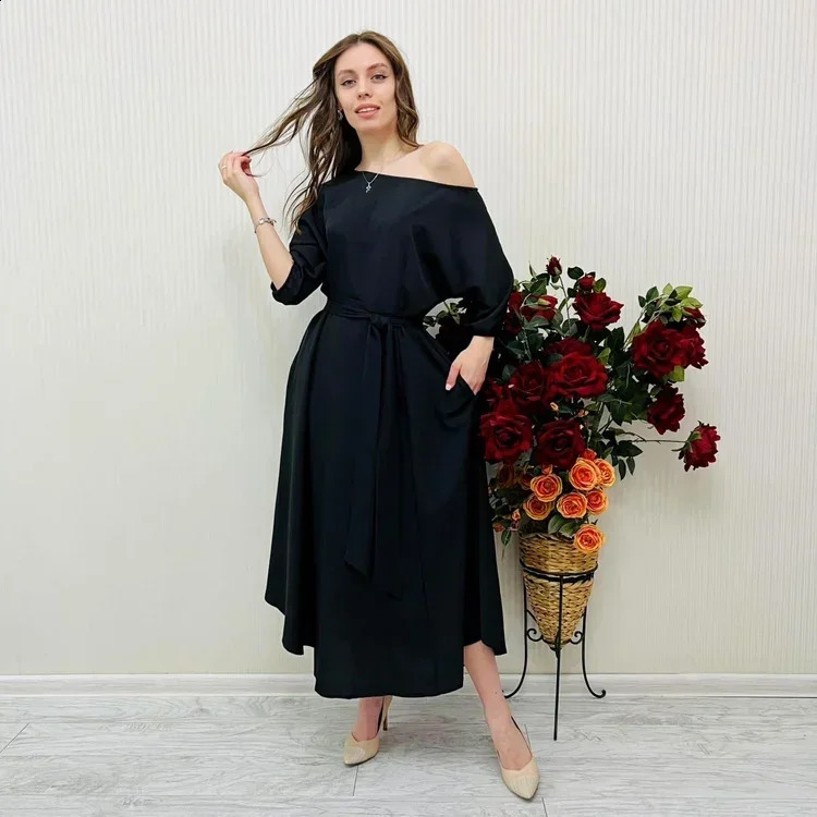 Spring Elegant Womens Formal Dress Black Lace Up Lantern Sleeve Long Dresses Female Party Occasion Evening Clothes Lady 240807
