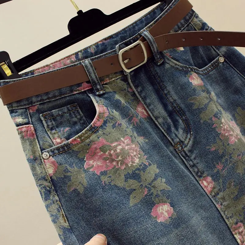 Large Size Womens Summer 2024 Solid Color Shirt Slimming Denim Skirt Two-piece Set Trendy 240812